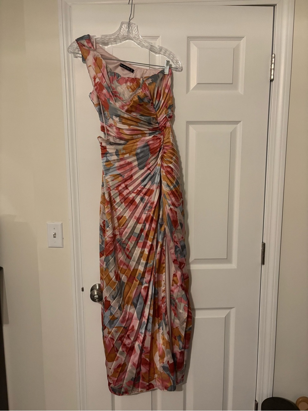 Abercrombie & Fitch One-Shoulder Floral Ruched Maxi Dress in Pink, Yellow & Blue